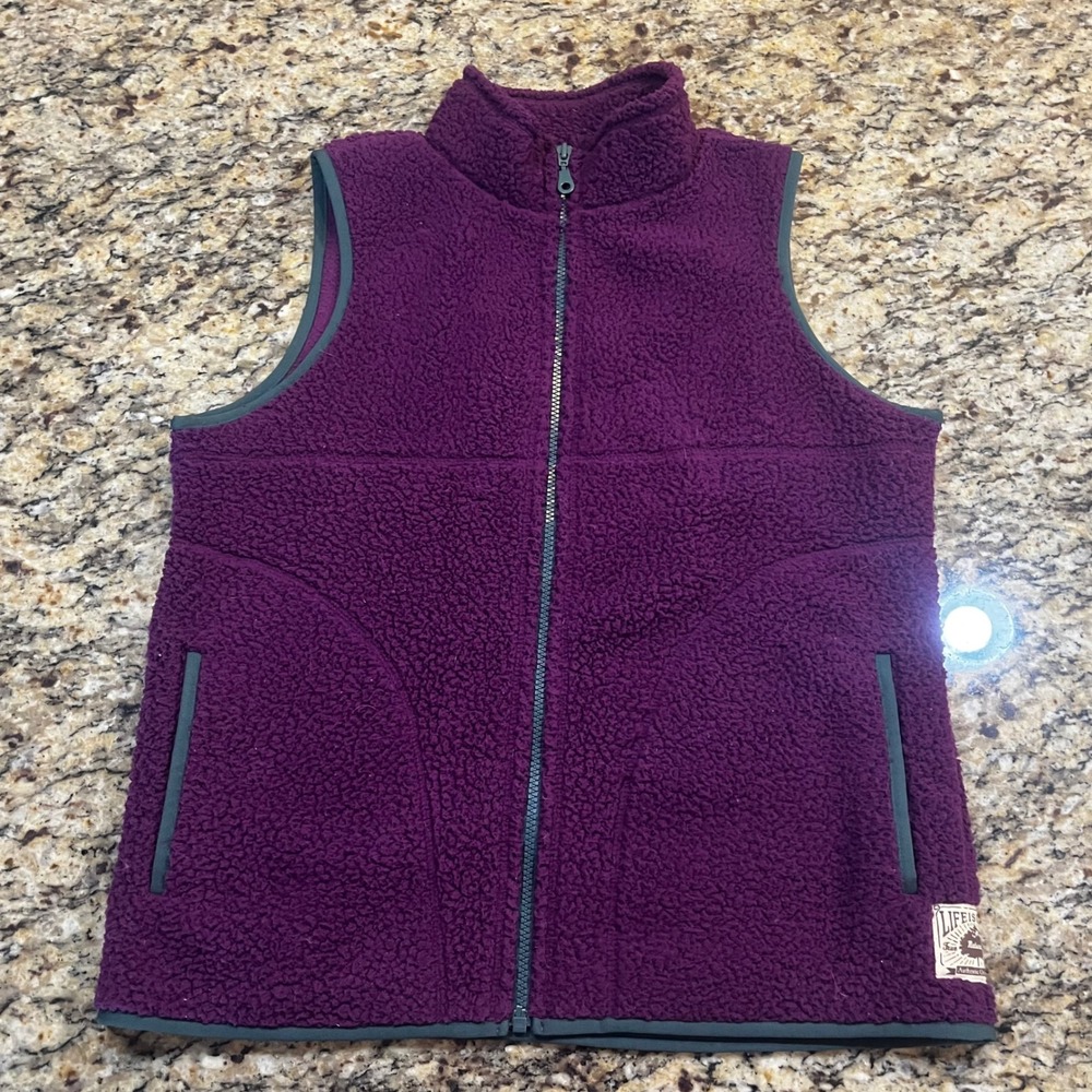 Life is Good Womens Sherpa Fleece Vest Purple Full Zip Relaxed Fit Medium Plum